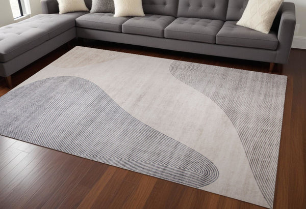 HomeRoots 8' X 11' Beige and Brown Abstract Distressed Area Rug - Stylish, Durable, Family-Friendly Home Decor! 530546