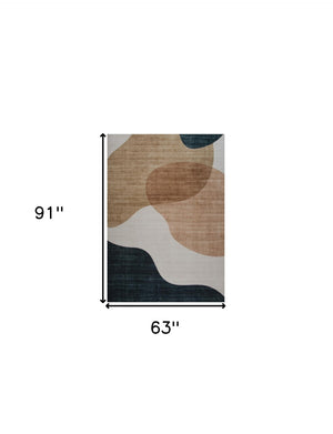 HomeRoots 5' Abstract Beige and Green Distressed Area Rug - Stylish, Durable, Perfect for Any Space! 530548
