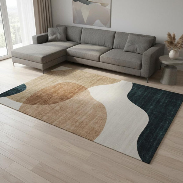 HomeRoots 8' X 11' Beige and Green Abstract Distressed Area Rug - Soft, Stain-Resistant, Perfect for Living Spaces 530550
