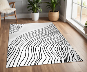 Homeroots 4' X 6' Black And White Abstract Area Rug  Polyester 530551