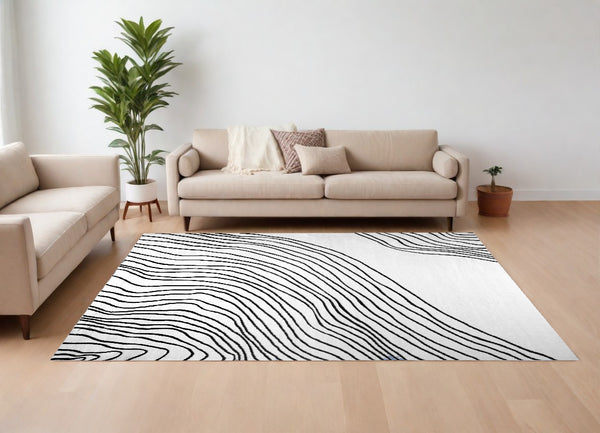 Homeroots 7' X 10' Black And White Abstract Distressed Area Rug  Polyester 530553