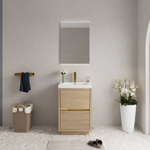 English Elm 24" Floating Bathroom Vanity Natural Oak Stone Resin Sink Soft Close Storage Cabinet W1573P211190