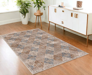 Homeroots 4' X 6' Brown And Blue Floral Distressed Area Rug  Polyester 530555