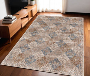 Homeroots 5' X 8' Brown And Blue Floral Distressed Area Rug  Polyester 530556