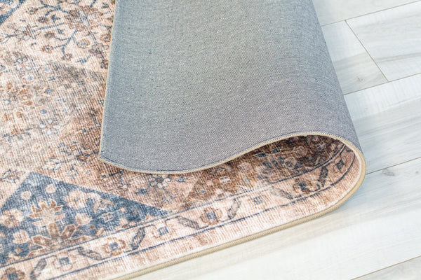 Homeroots 5' X 8' Brown And Blue Floral Distressed Area Rug  Polyester 530556