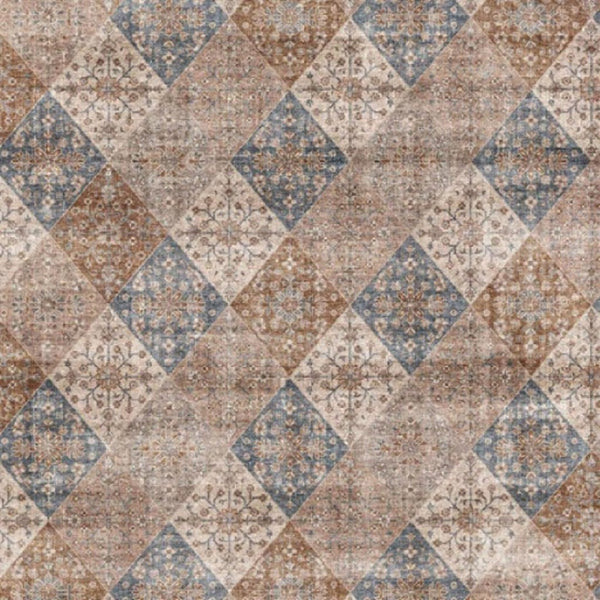HomeRoots 5' Floral Distressed Area Rug in Brown and Blue - Timeless Style, Soft Comfort, and Durable Design 5' X 8' 530556