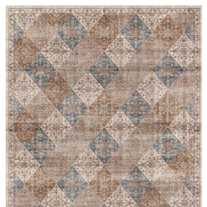HomeRoots 5' Floral Distressed Area Rug in Brown and Blue - Timeless Style, Soft Comfort, and Durable Design 5' X 8' 530556