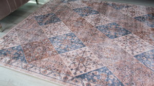 Homeroots 5' X 8' Brown And Blue Floral Distressed Area Rug  Polyester 530556
