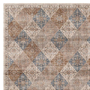 HomeRoots 5' Floral Distressed Area Rug in Brown and Blue - Timeless Style, Soft Comfort, and Durable Design 7' X 10' 530557