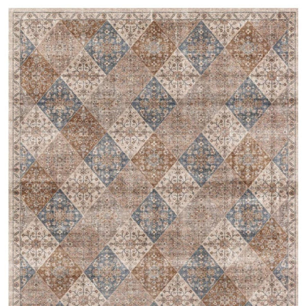 HomeRoots 5' Floral Distressed Area Rug in Brown and Blue - Timeless Style, Soft Comfort, and Durable Design 7' X 10' 530557