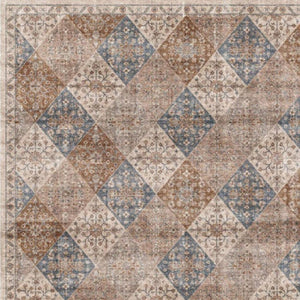 HomeRoots 5' Floral Distressed Area Rug in Brown and Blue - Timeless Style, Soft Comfort, and Durable Design 8' X 11' 530558