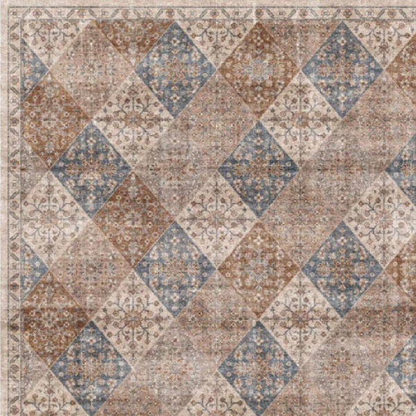 HomeRoots 5' Floral Distressed Area Rug in Brown and Blue - Timeless Style, Soft Comfort, and Durable Design 8' X 11' 530558