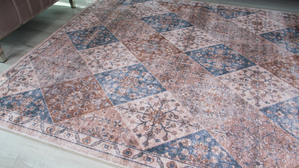 Homeroots 8' X 11' Brown And Blue Floral Distressed Area Rug  Polyester 530558