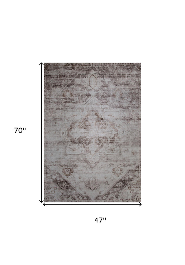 Homeroots 4' X 6' Brown And Ivory Oriental Area Rug  Polyester 530559