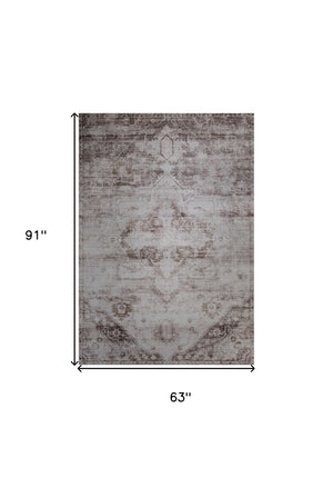 Homeroots 5' X 8' Brown And Ivory Oriental Area Rug  Polyester 530560