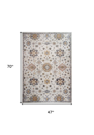 Homeroots 4' X 6' Cream Floral Area Rug  Polyester 530563
