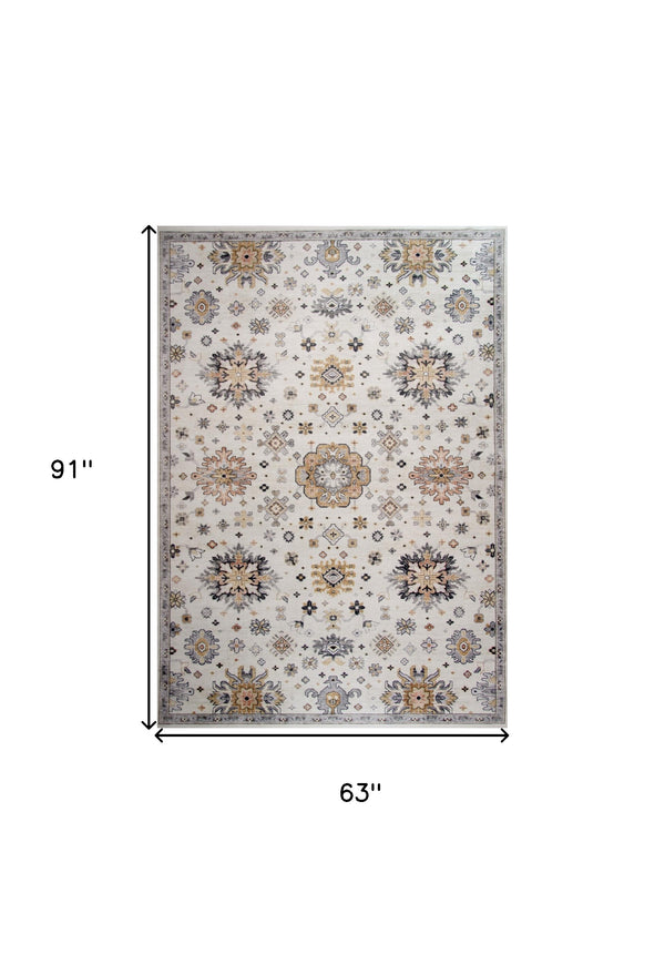 Homeroots 5' X 8' Gray And Gold Floral Area Rug  Polyester 530564