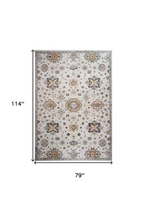Homeroots 7' X 10' Gray And Gold Floral Area Rug  Polyester 530565