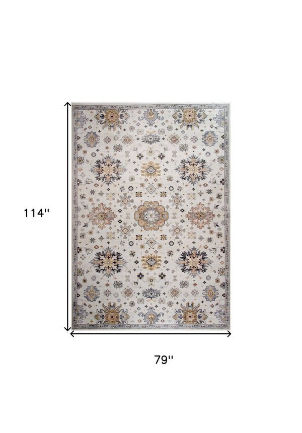 Homeroots 7' X 10' Gray And Gold Floral Area Rug  Polyester 530565