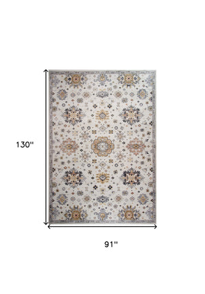 Homeroots 8' X 11' Gray And Gold Floral Area Rug  Polyester 530566