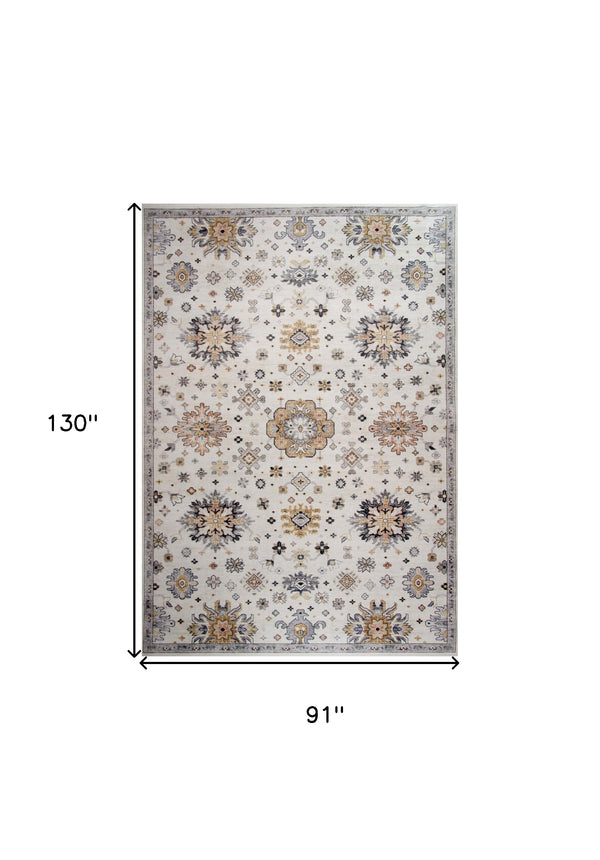 Homeroots 8' X 11' Gray And Gold Floral Area Rug  Polyester 530566