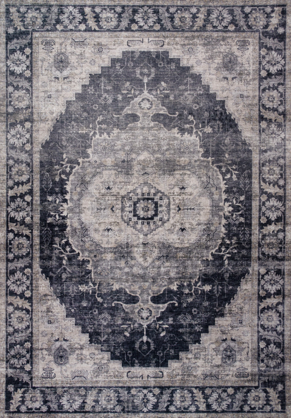 Homeroots 4' X 6' Black And Gray Oriental Area Rug  Polyester 530567