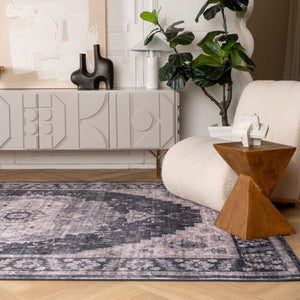 HomeRoots 5' Black and Gray Oriental Area Rug - Timeless Elegance with Stain Resistance for Busy Homes 5' X 8' 530568