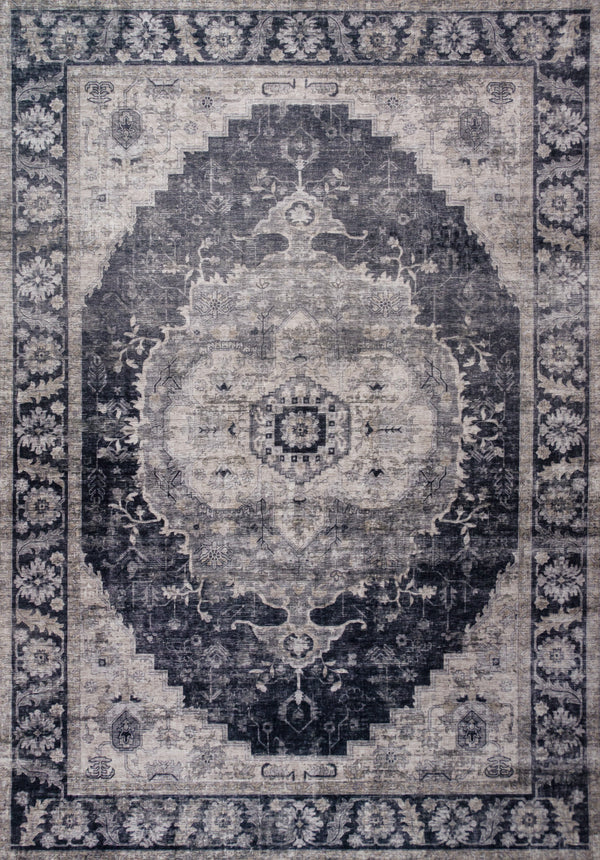 Homeroots 5' X 8' Black And Gray Oriental Area Rug  Polyester 530568