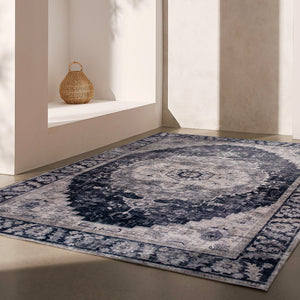 Homeroots 5' X 8' Black And Gray Oriental Area Rug  Polyester 530568