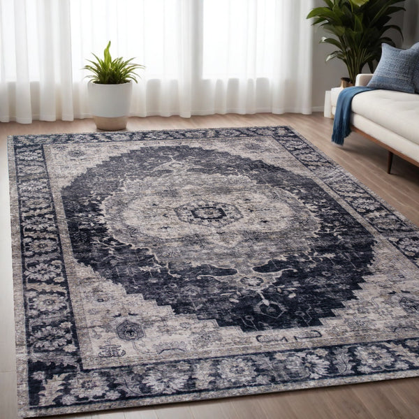 Homeroots 5' X 8' Black And Gray Oriental Area Rug  Polyester 530568