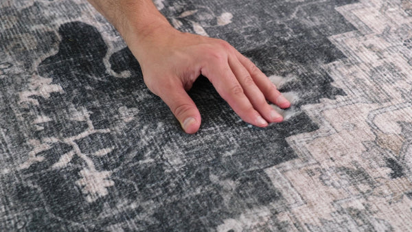 HomeRoots 5' Black and Gray Oriental Area Rug - Timeless Elegance with Stain Resistance for Busy Homes 7' X 10' 530569