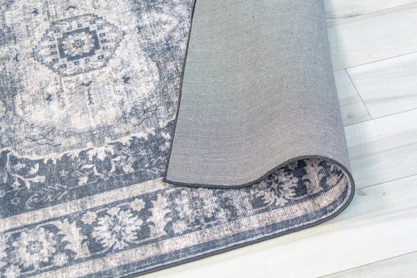 HomeRoots 5' Black and Gray Oriental Area Rug - Timeless Elegance with Stain Resistance for Busy Homes 8' X 11' 530570