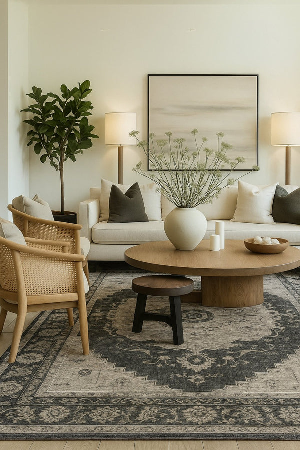 HomeRoots 5' Black and Gray Oriental Area Rug - Timeless Elegance with Stain Resistance for Busy Homes 8' X 11' 530570