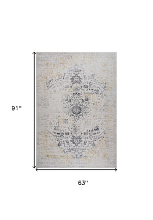 Homeroots 5' X 8' Gray And Gold Oriental Area Rug  Polyester 530572