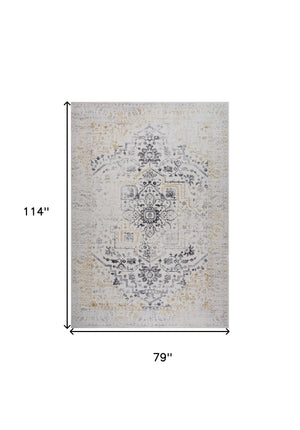 Homeroots 7' X 10' Gray And Gold Oriental Area Rug  Polyester 530573