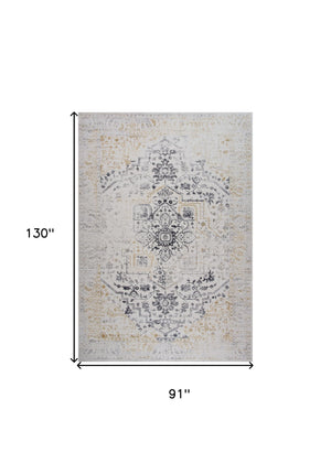 Homeroots 8' X 11' Gray And Gold Oriental Area Rug  Polyester 530574