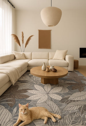 HomeRoots 5' Gray and Brown Floral Distressed Area Rug - Timeless Charm, Stain Resistant, Perfect for Living Spaces 7' X 10' 530581
