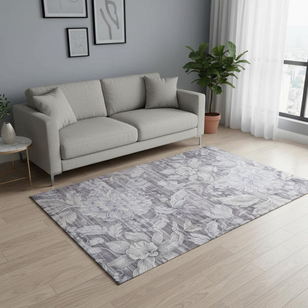 HomeRoots 5' Gray and Beige Floral Area Rug - Elegant, Stain-Resistant, Durable Design for High Traffic Areas 5' X 8' 530584