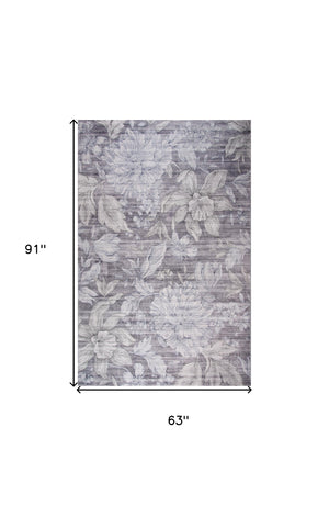Homeroots 5' X 8' Gray And Beige Floral Area Rug  Polyester 530584