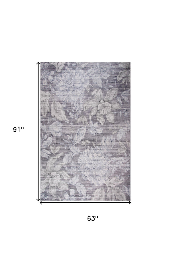 Homeroots 5' X 8' Gray And Beige Floral Area Rug  Polyester 530584