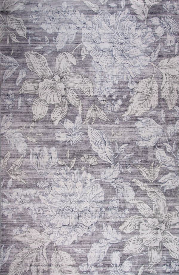 Homeroots 7' X 10' Gray And White Floral Area Rug  Polyester 530585