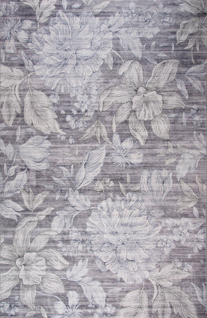 Homeroots 8' X 11' Gray And Ivory Floral Distressed Area Rug  Polyester 530586
