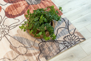 Homeroots 5' X 8' Red And Beige Floral Distressed Area Rug  Polyester 530588