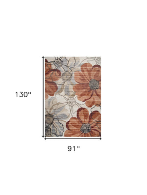 Homeroots 8' X 11' Red And Beige Floral Distressed Area Rug  Polyester 530590