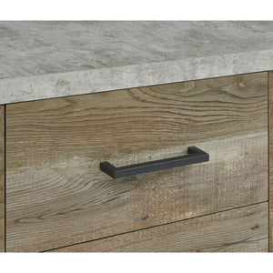 English Elm Sedona Weathered Oak Accent Cabinet with Faux Cement Frame, 3 Drawers, Shelves, Gunmetal Legs B062P351425