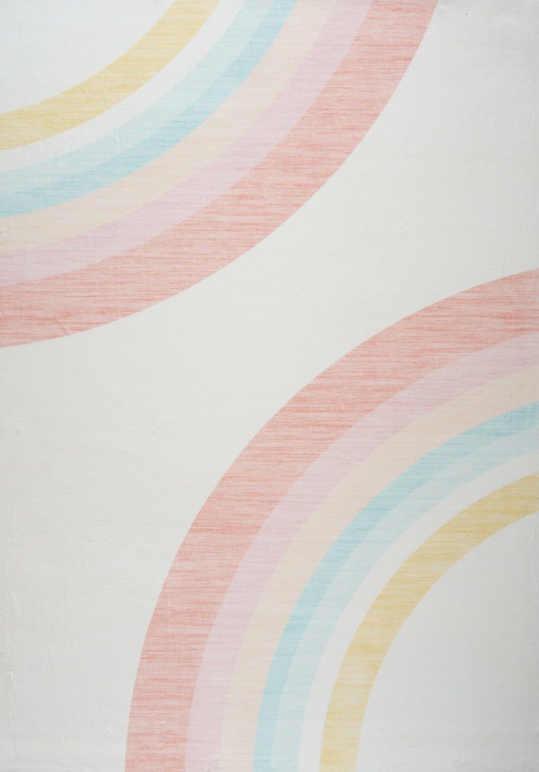 8 Ft X 11 Ft Cream Pink Rainbow Polypropylene Kids Playroom Nursery Area Rug