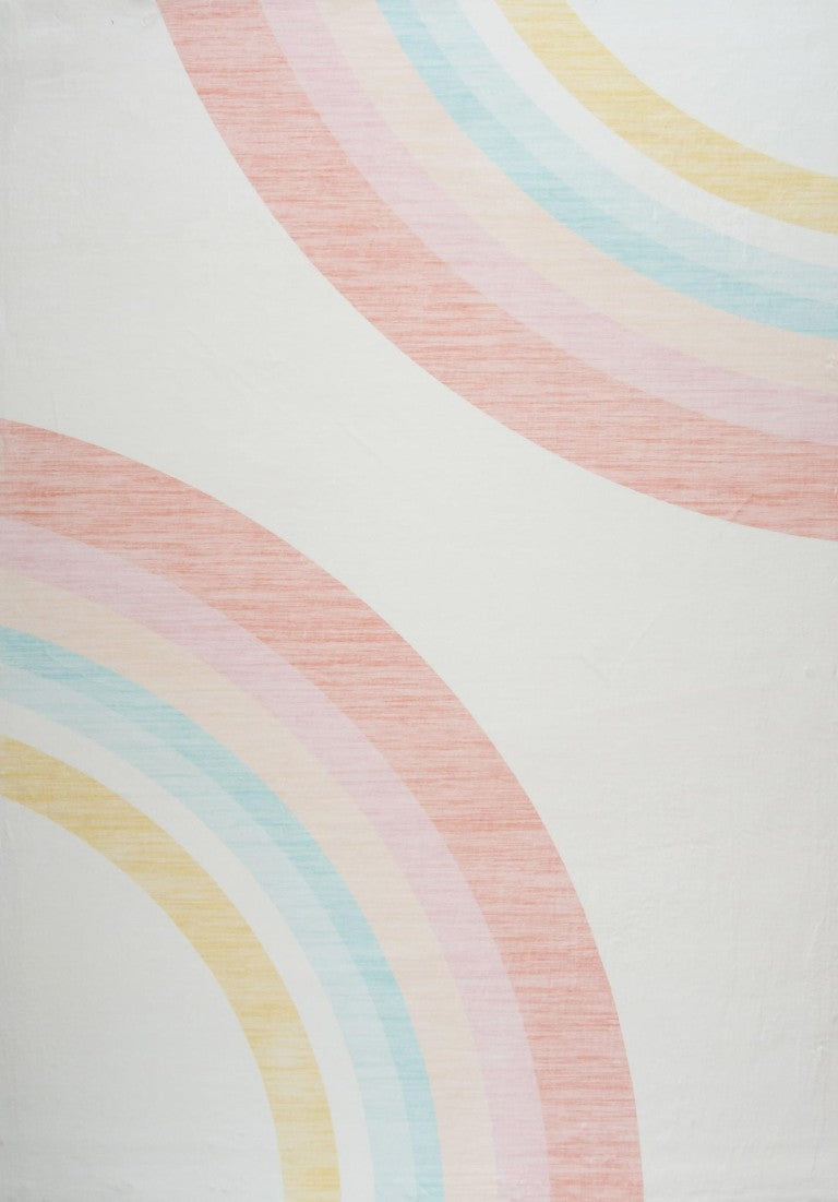 8 Ft X 11 Ft Cream Pink Rainbow Polypropylene Kids Playroom Nursery Area Rug