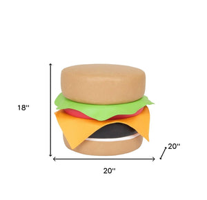 Homeroots 20" Brown Faux Leather Cheeseburger Novelty Ottoman   530615