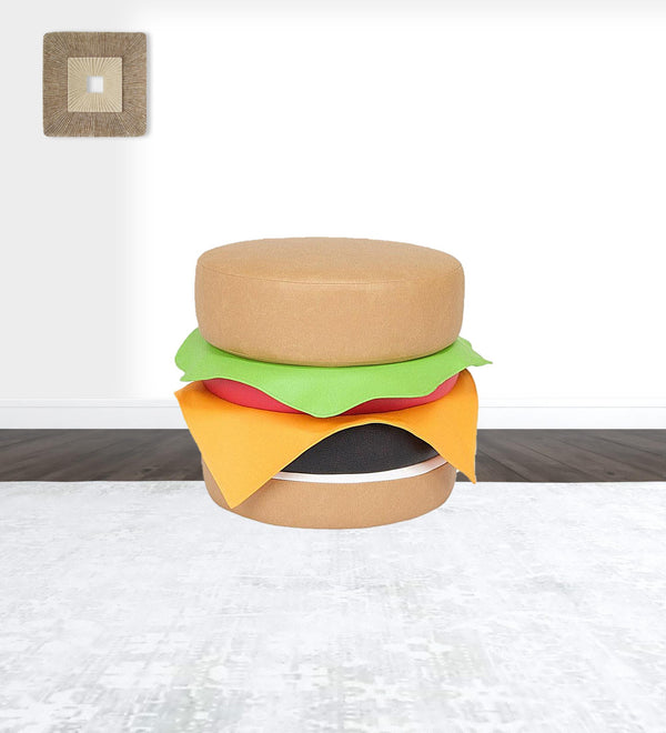 Homeroots 20" Brown Faux Leather Cheeseburger Novelty Ottoman   530615