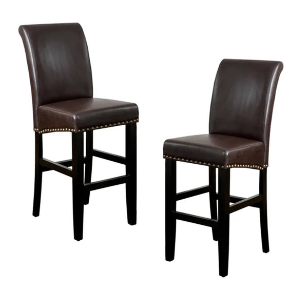 English Elm Christopher Knight Home® - [OLD HM: 54222.00KP] Upholstered 30" Counter Stool Set of 2, Brown PU Leather, Rubberwood Legs, Gold Rivet Trim WF531035BRN
